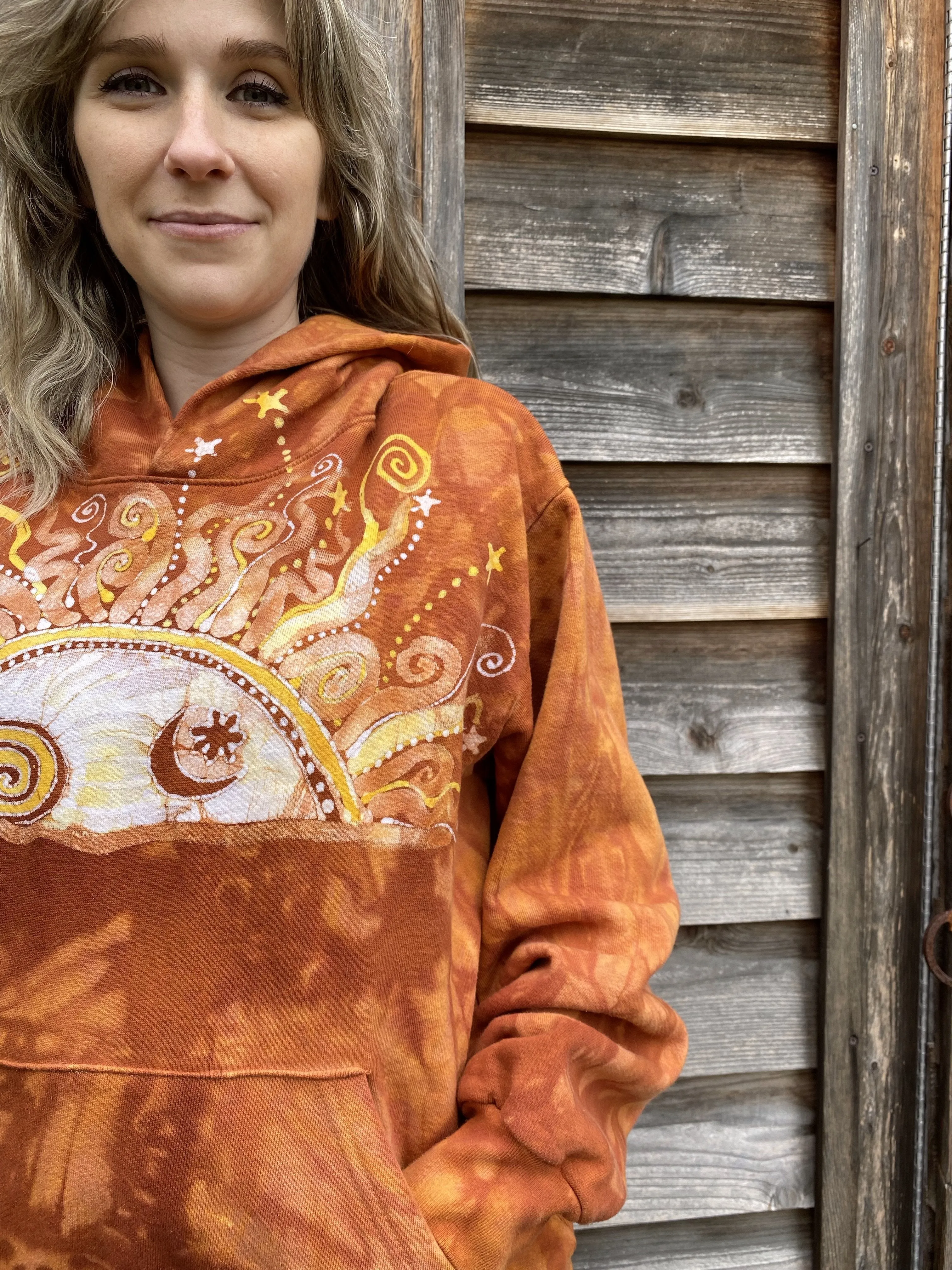 Orange Spice Sunset - Handcrafted Batik Pullover Hoodie