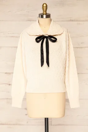 Oreyl Ivory | Knit Top w/ Peter Pan Collar