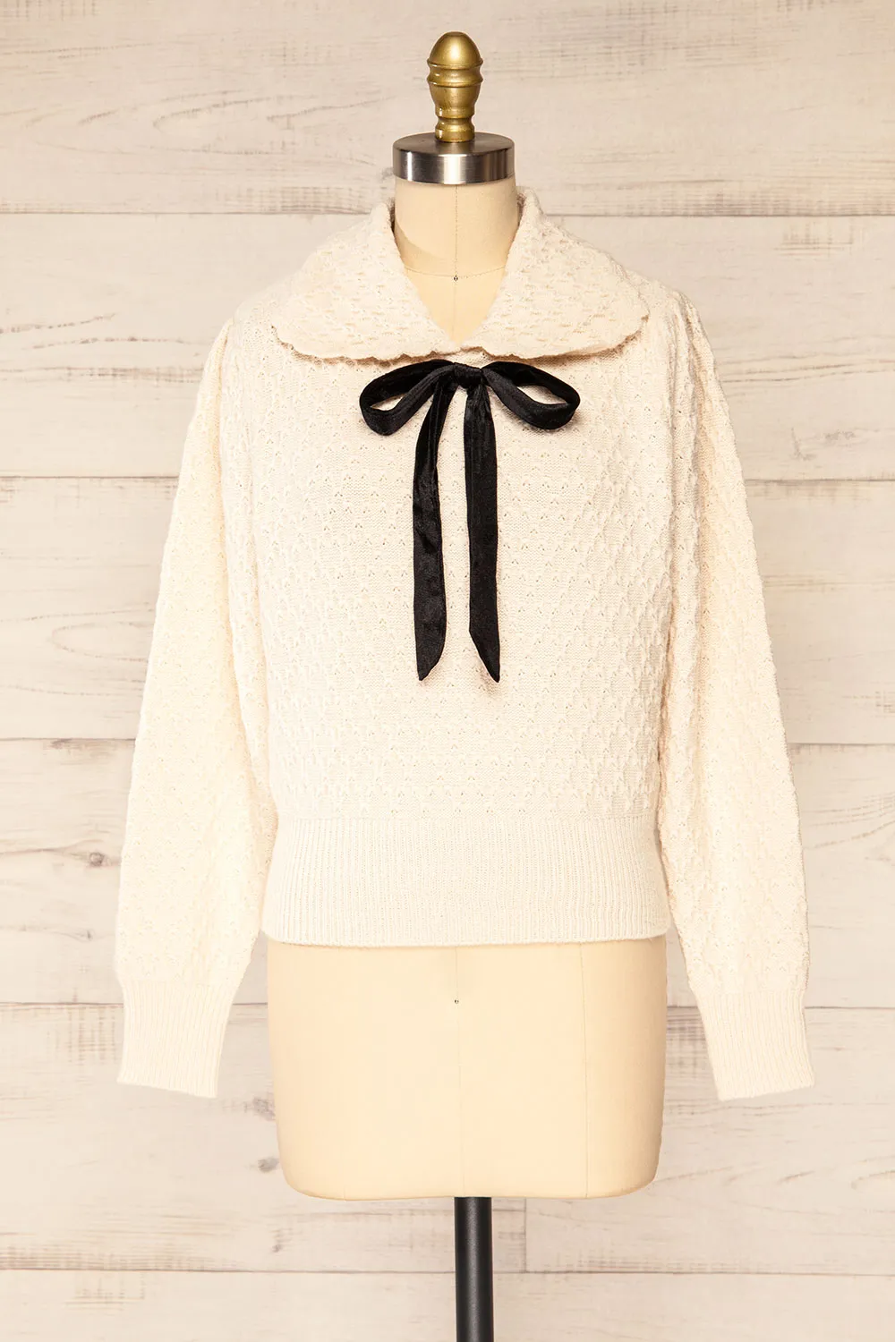 Oreyl Ivory | Knit Top w/ Peter Pan Collar