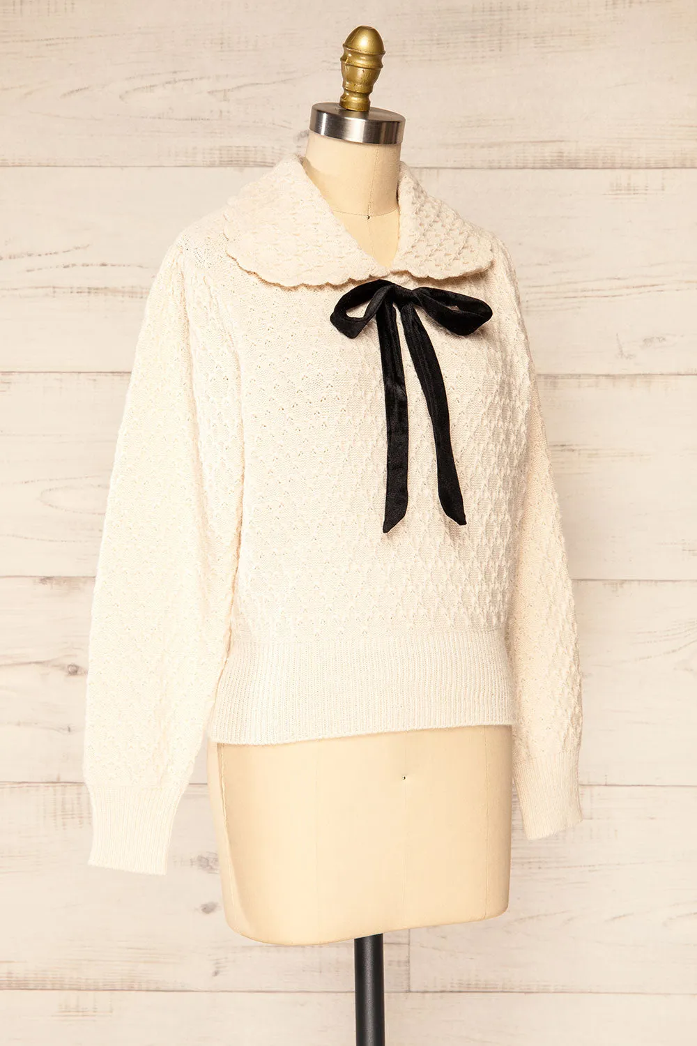 Oreyl Ivory | Knit Top w/ Peter Pan Collar