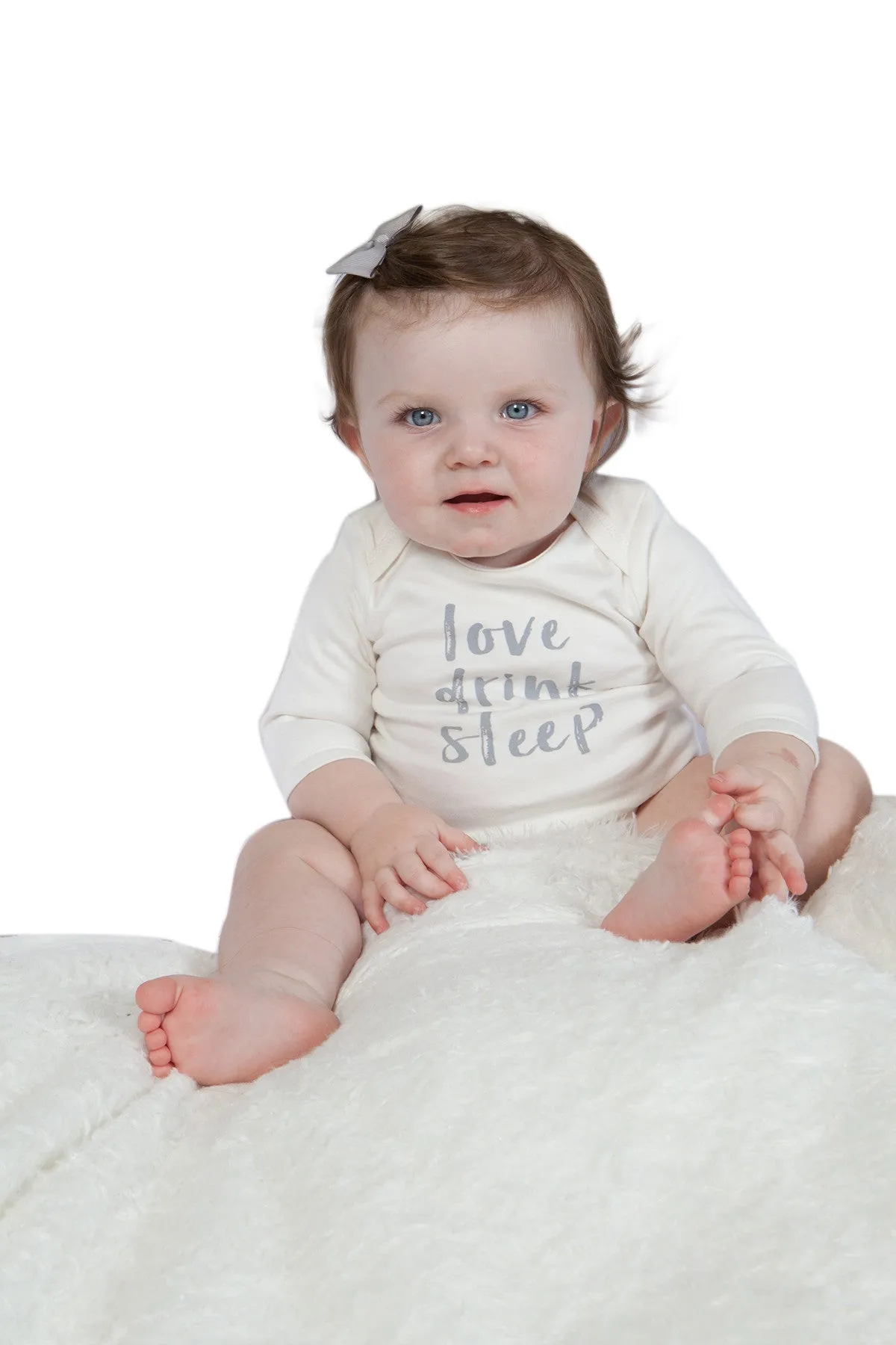 Organic Onesie - Long Sleeve Off White (love, drink, sleep)