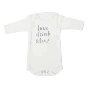 Organic Onesie - Long Sleeve Off White (love, drink, sleep)