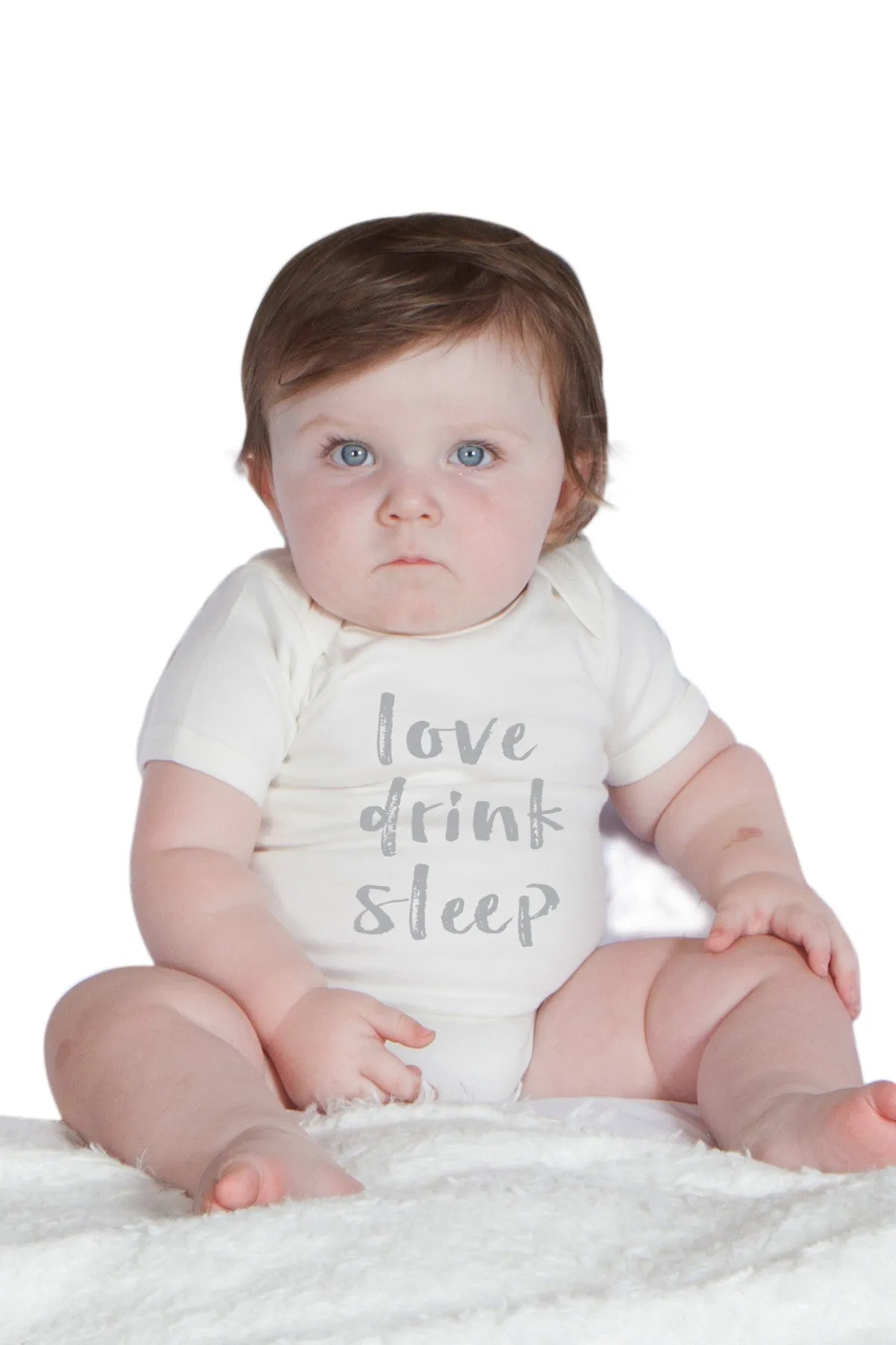 Organic Onesie - Short Sleeve Off White (love, drink, sleep)