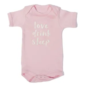 Organic Onesie - Short Sleeve Pink (love, drink, sleep)