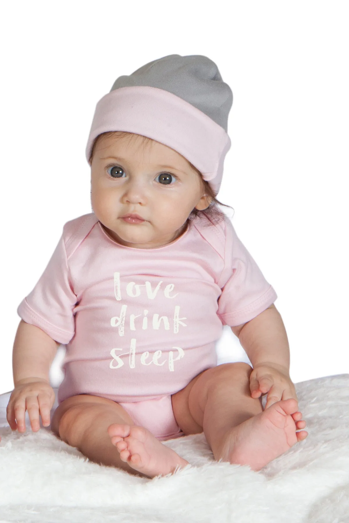 Organic Onesie - Short Sleeve Pink (love, drink, sleep)