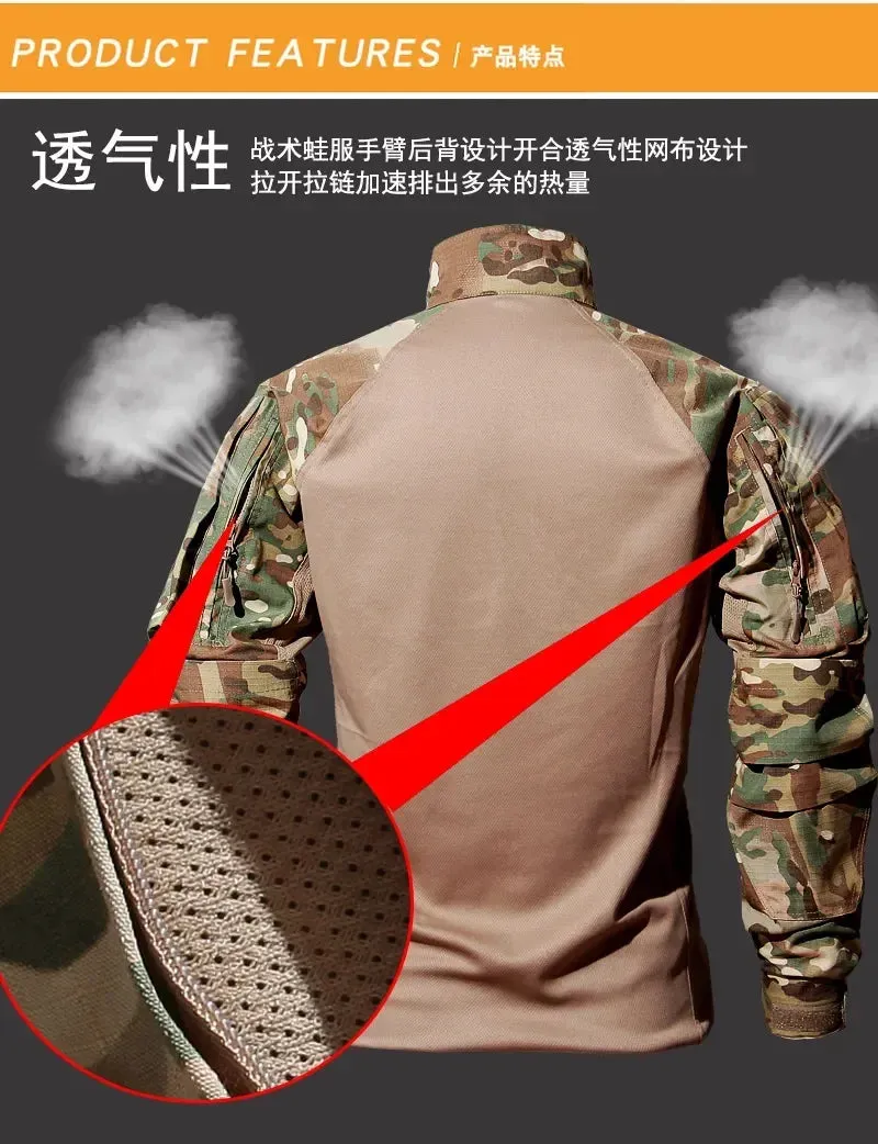 Outdoor Tactical Sets Men Wear-resistant Hunting Uniform Sweatshirt Multi-pocket Cargo Pant 2 Pcs Suits Waterproof Combat Set