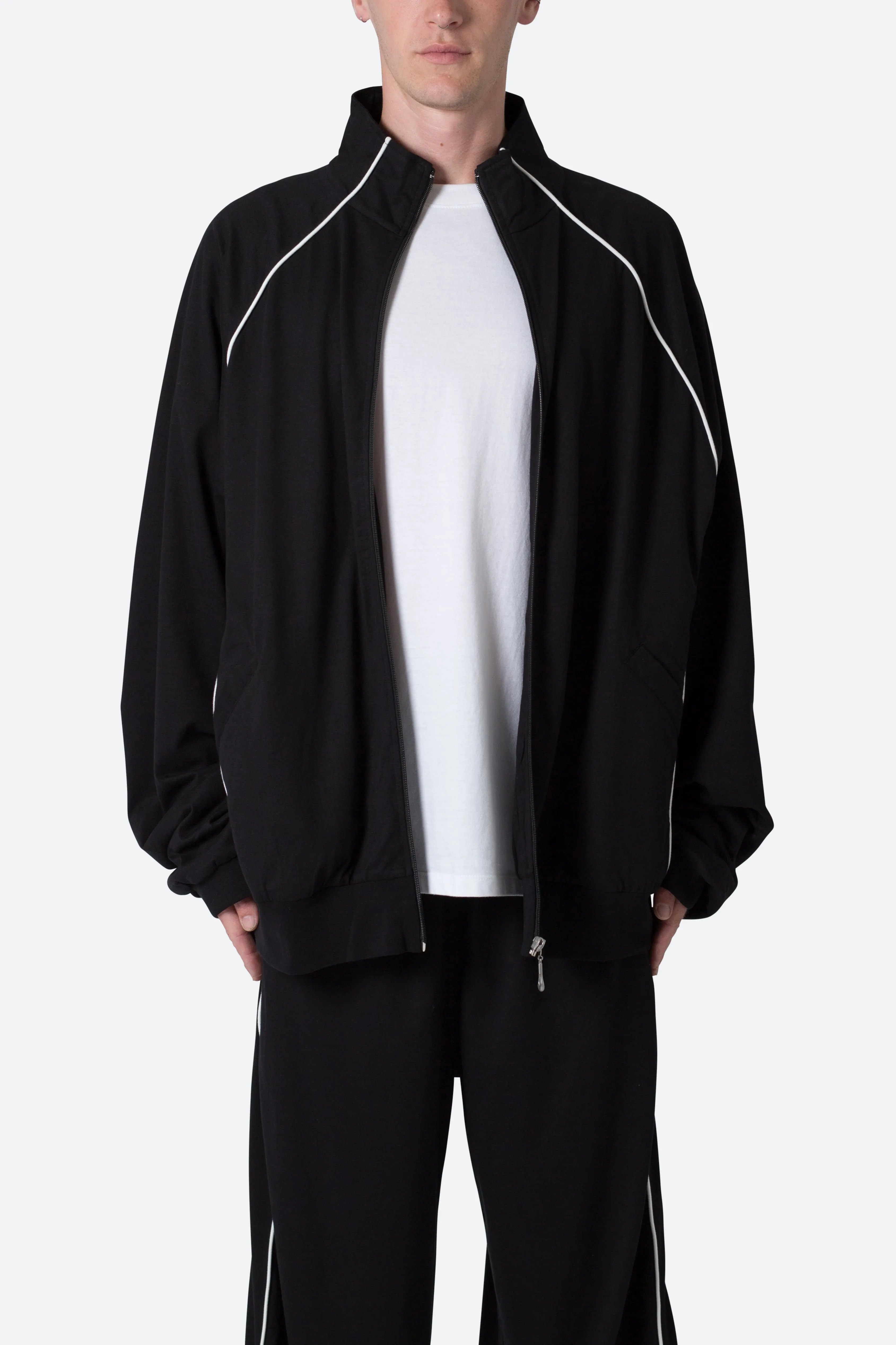 Oversized Jersey Track Jacket - Black/White