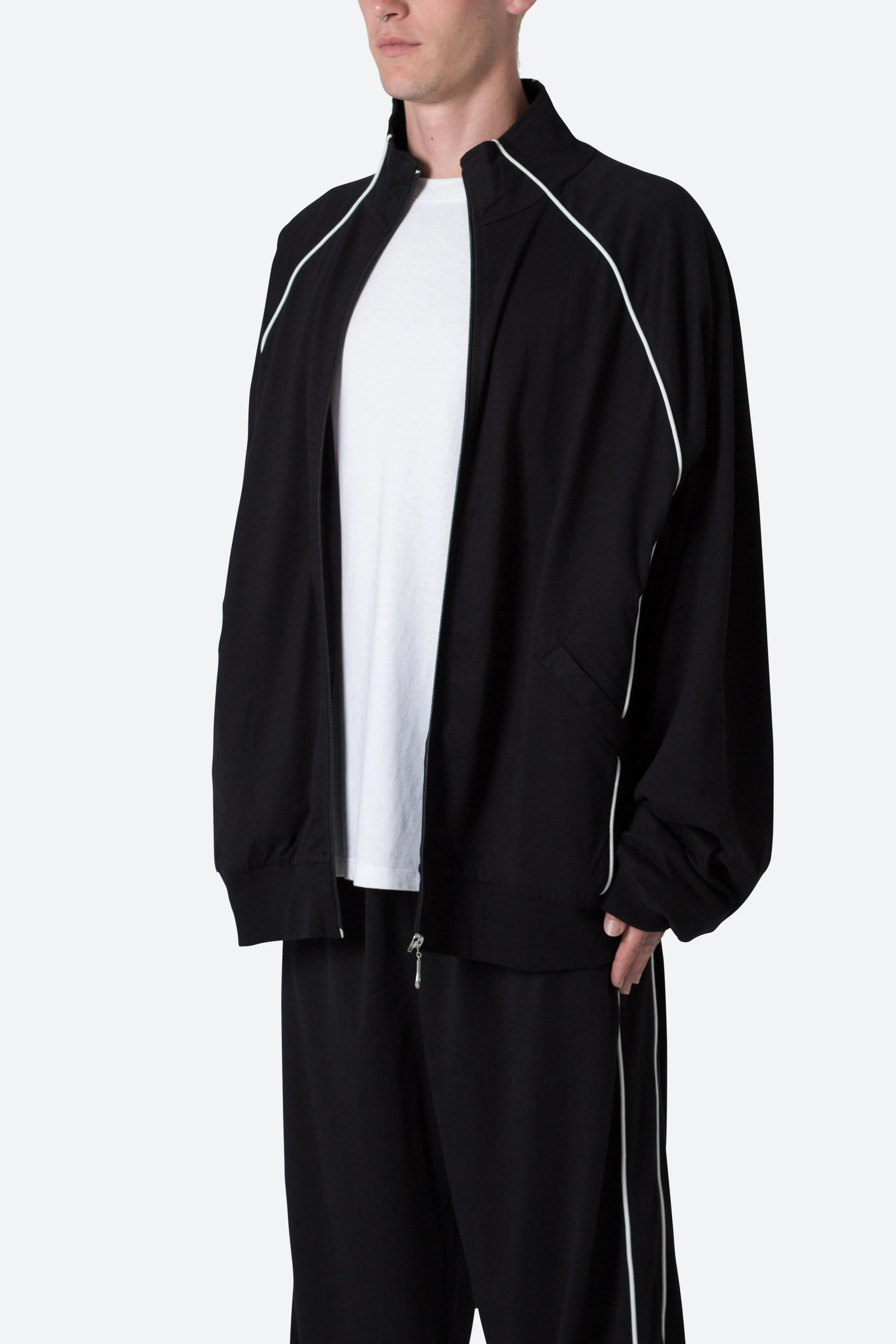 Oversized Jersey Track Jacket - Black/White