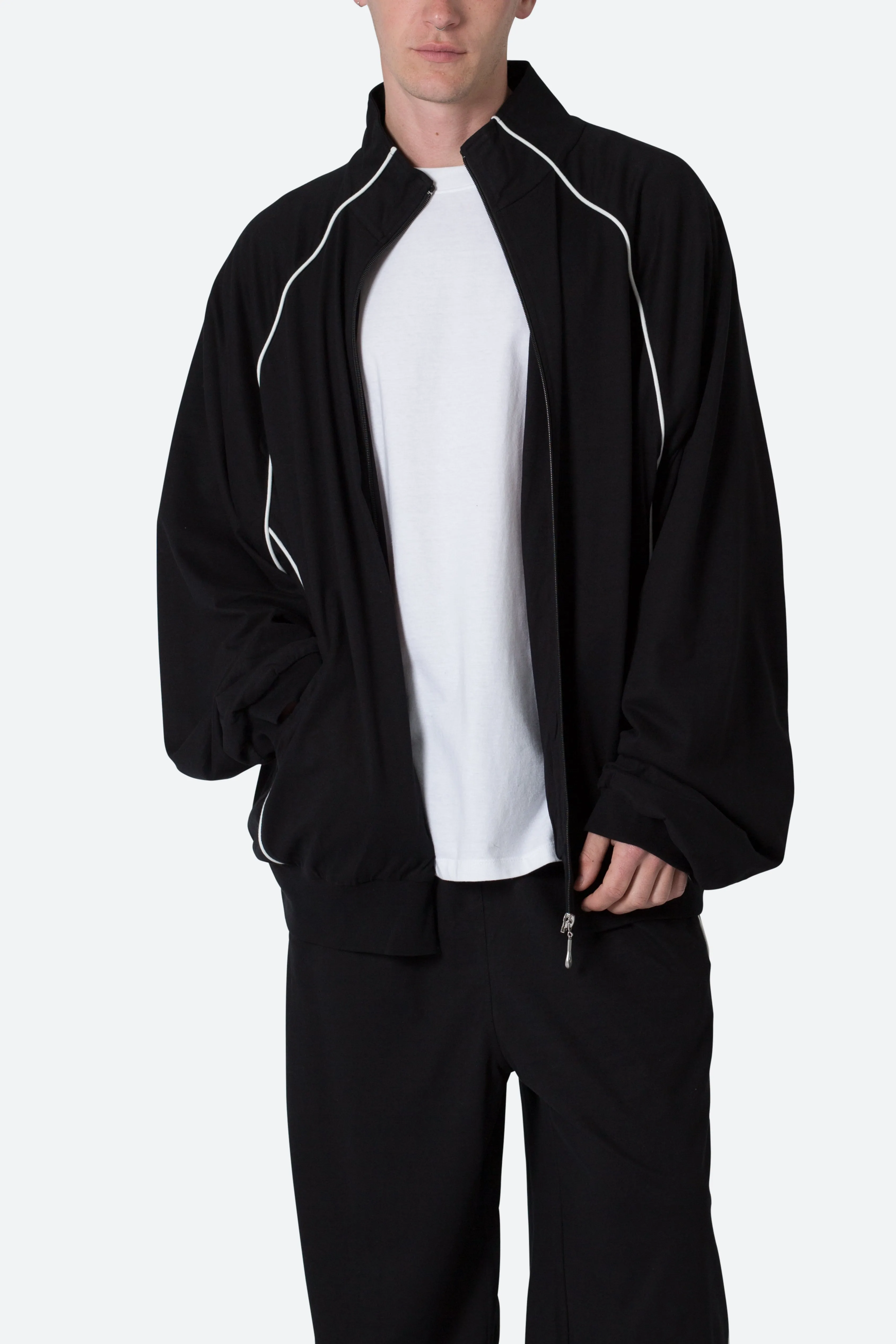 Oversized Jersey Track Jacket - Black/White