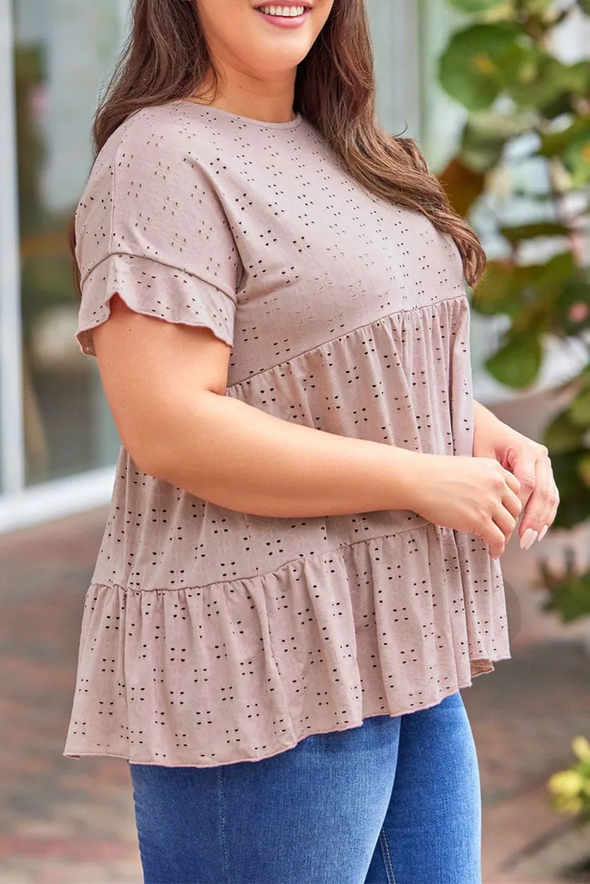 Plus Size Eyelet Ruffle Sleeve Top