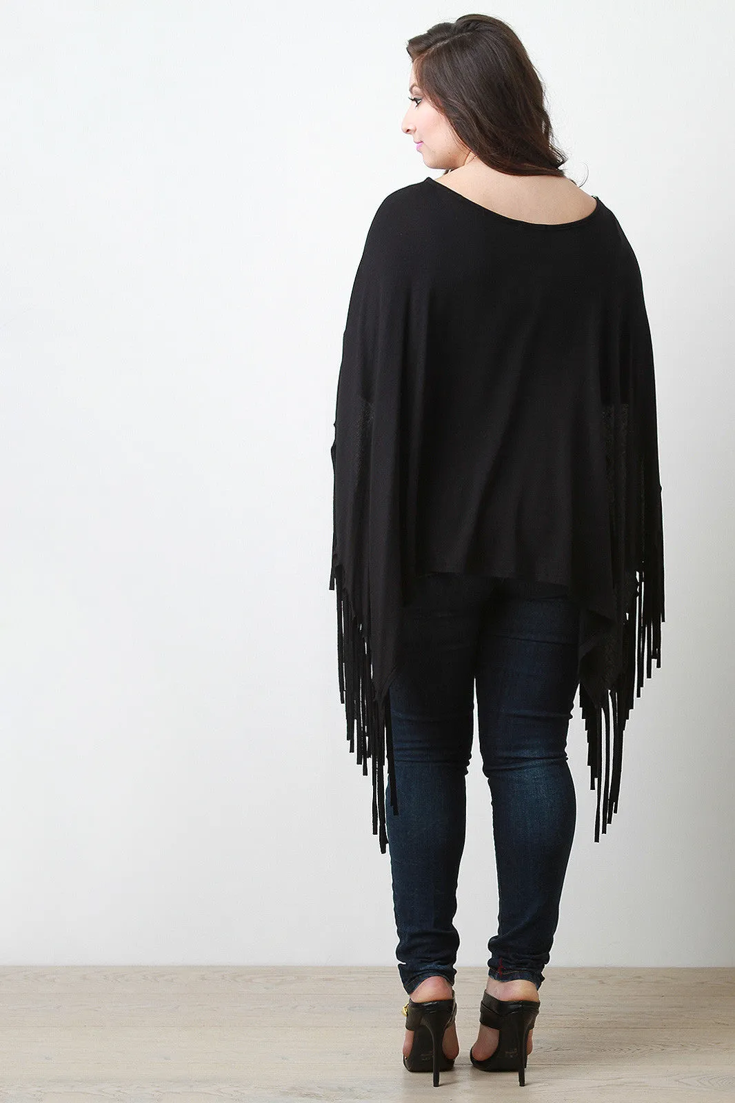 Plus Size Fringe Accent Poncho Top