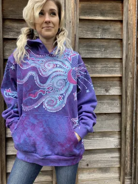 Pretty in Pink Luna Wanderlust Pullover Hoodie - Handcrafted Batik Moons & Stars