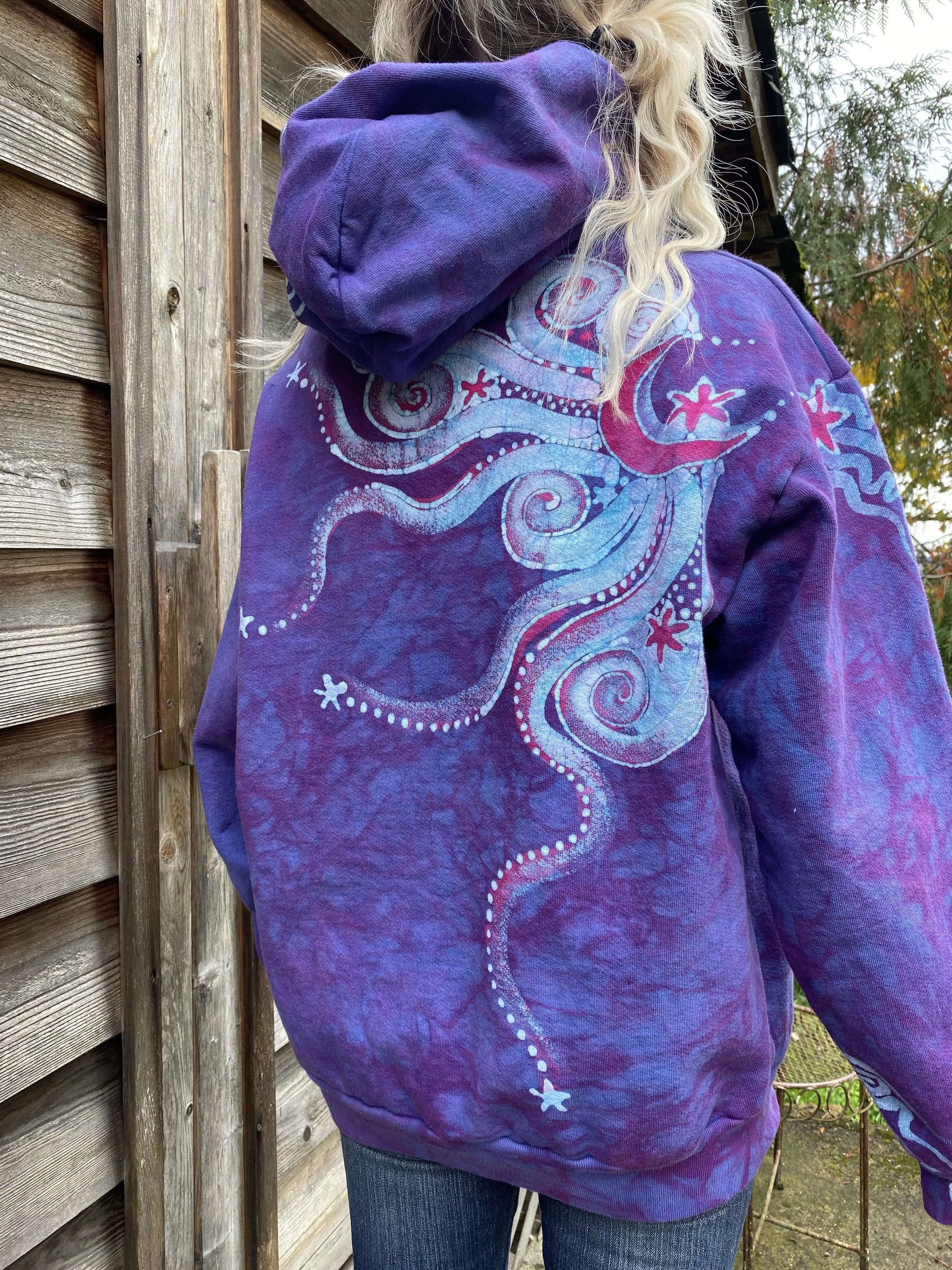 Pretty in Pink Luna Wanderlust Pullover Hoodie - Handcrafted Batik Moons & Stars