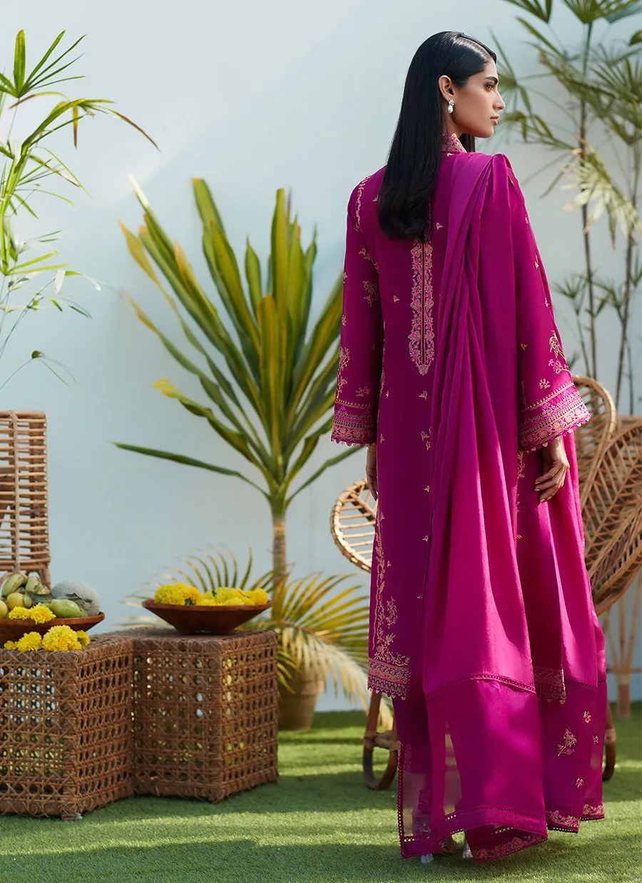 Prim Magenta Silk Embroidered Shirt and Dupatta