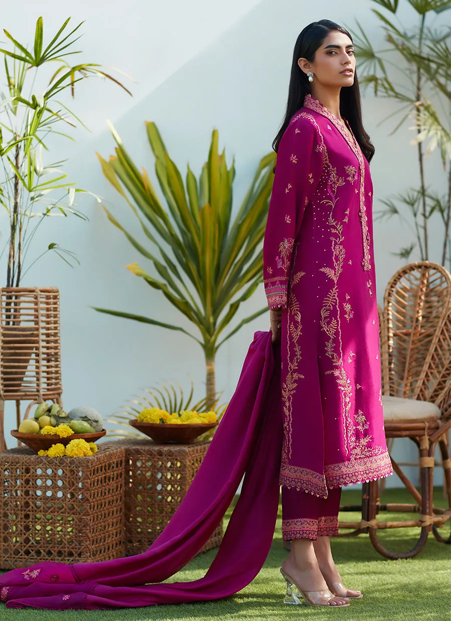 Prim Magenta Silk Embroidered Shirt and Dupatta