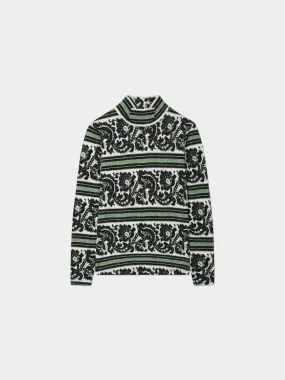 Printed Modal Turtleneck-Paisley Green