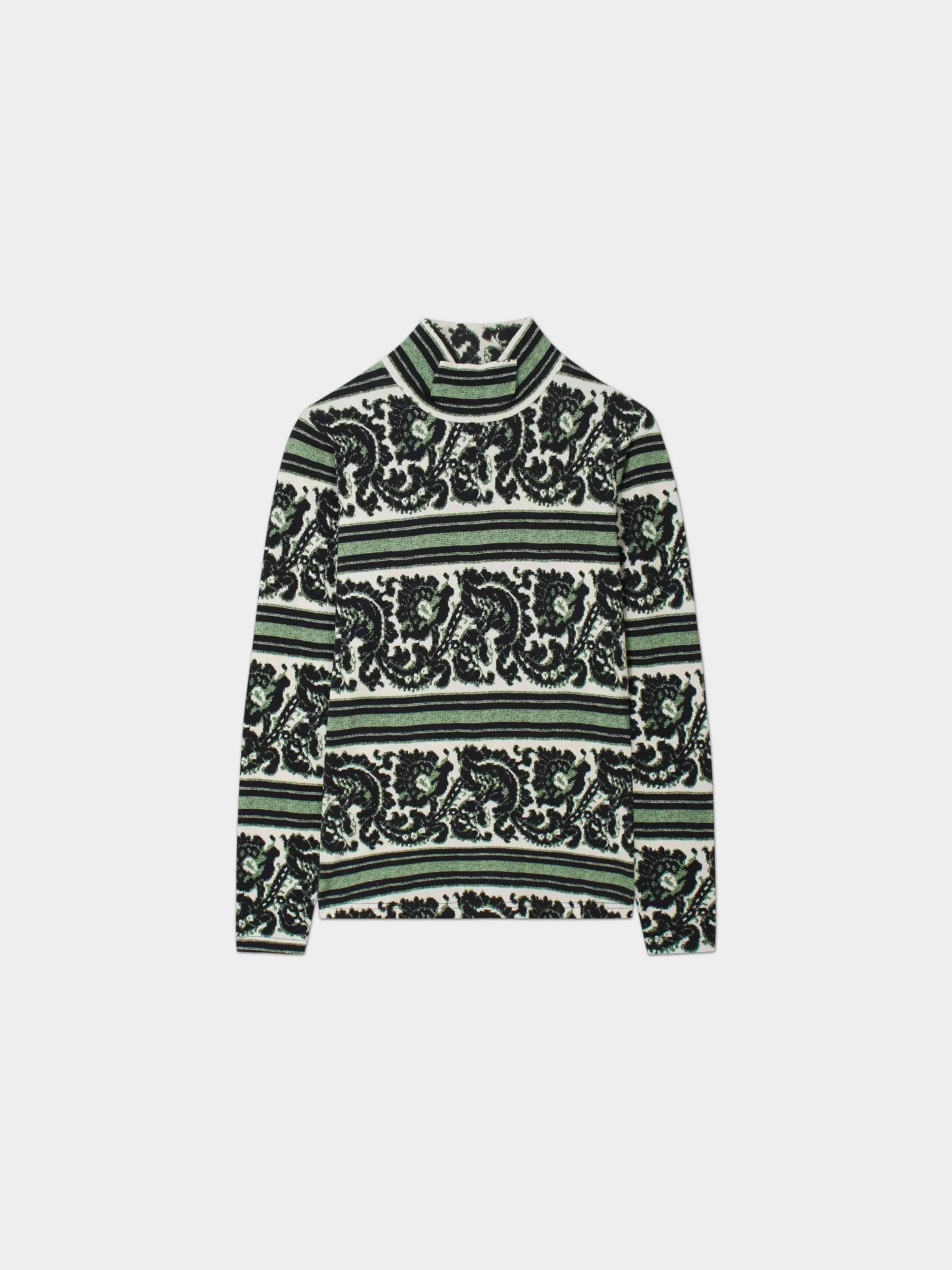 Printed Modal Turtleneck-Paisley Green