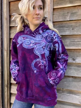 Purple Star With Perpetual Swirls Pullover Hoodie - Handcrafted Batik - Size SMALL