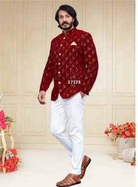 Red embroidered jodhpuri jacket with trouser- RENT