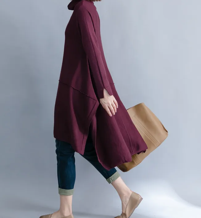 Red Knit Fall Irregular Hem Dresses Casual Women Dresses SSM97215