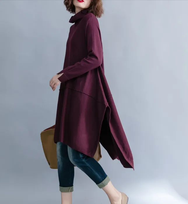 Red Knit Fall Irregular Hem Dresses Casual Women Dresses SSM97215