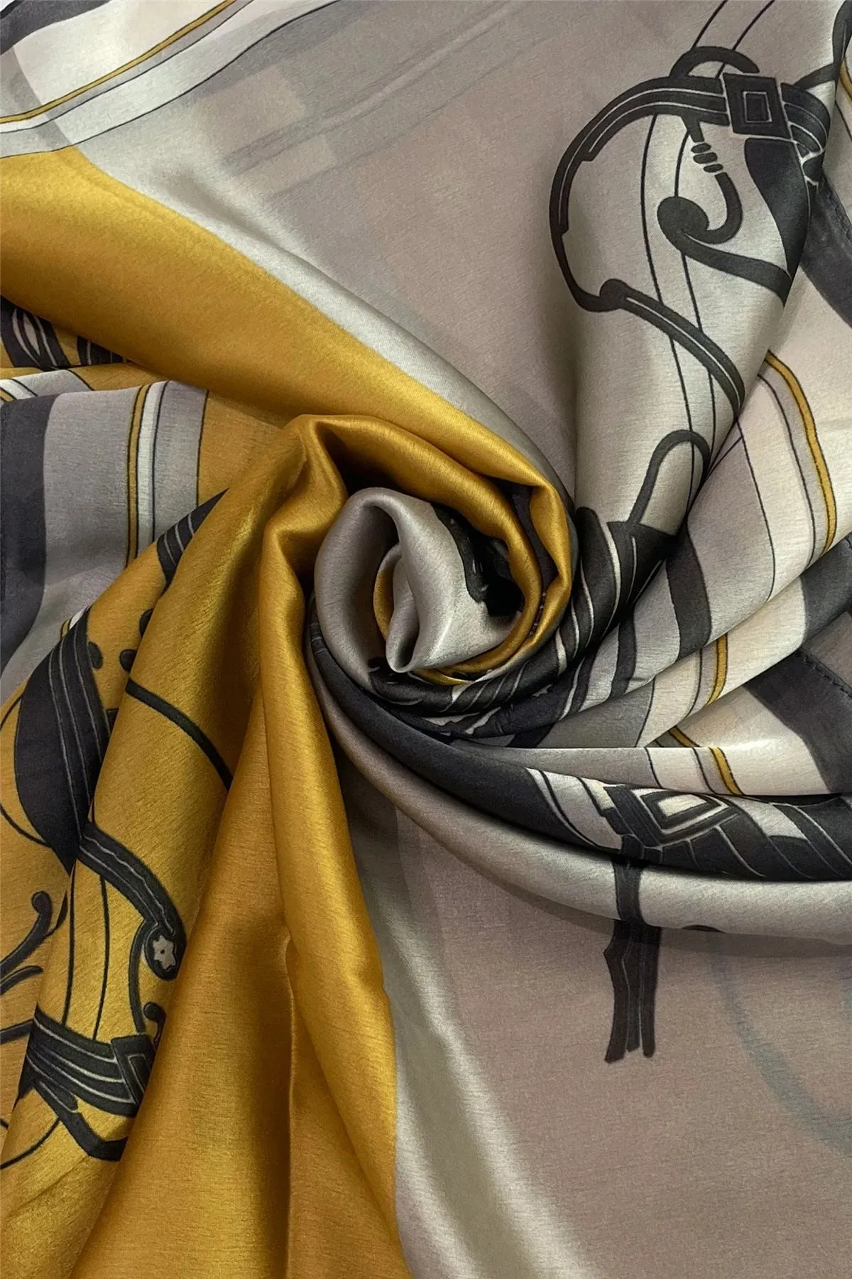 Regal Carriage Print Silk Scarf - Mustard