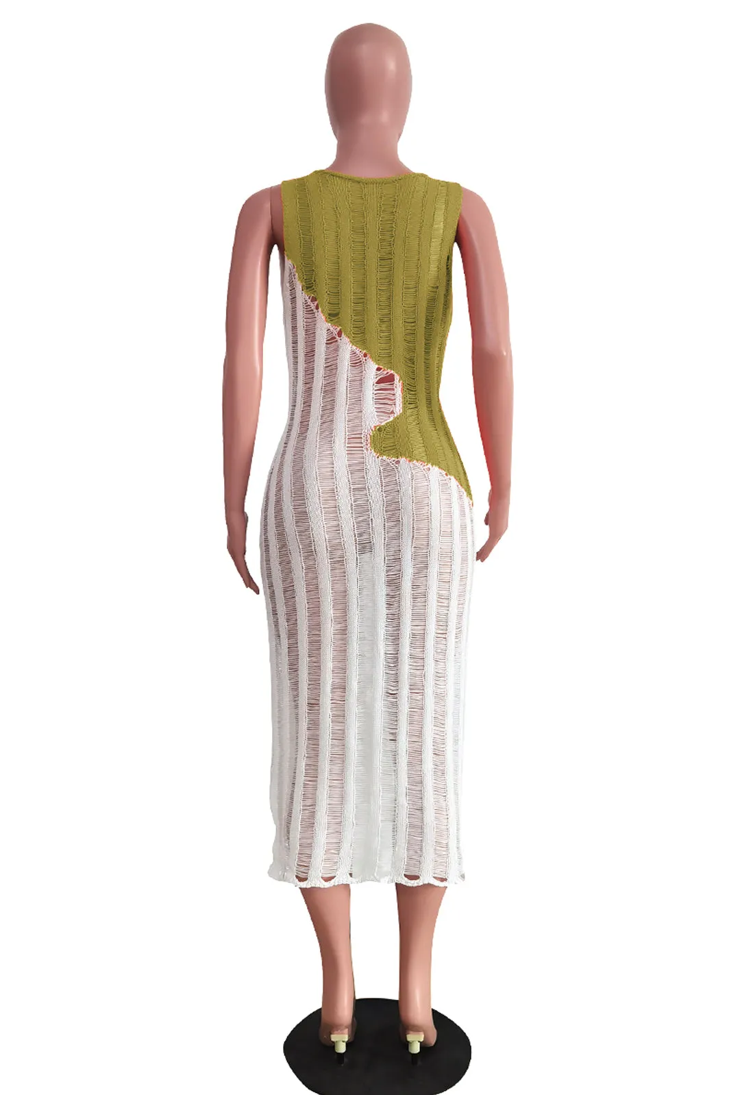 RENAYE - SHEER KNIT COLOR BLOCK MAXI DRESS