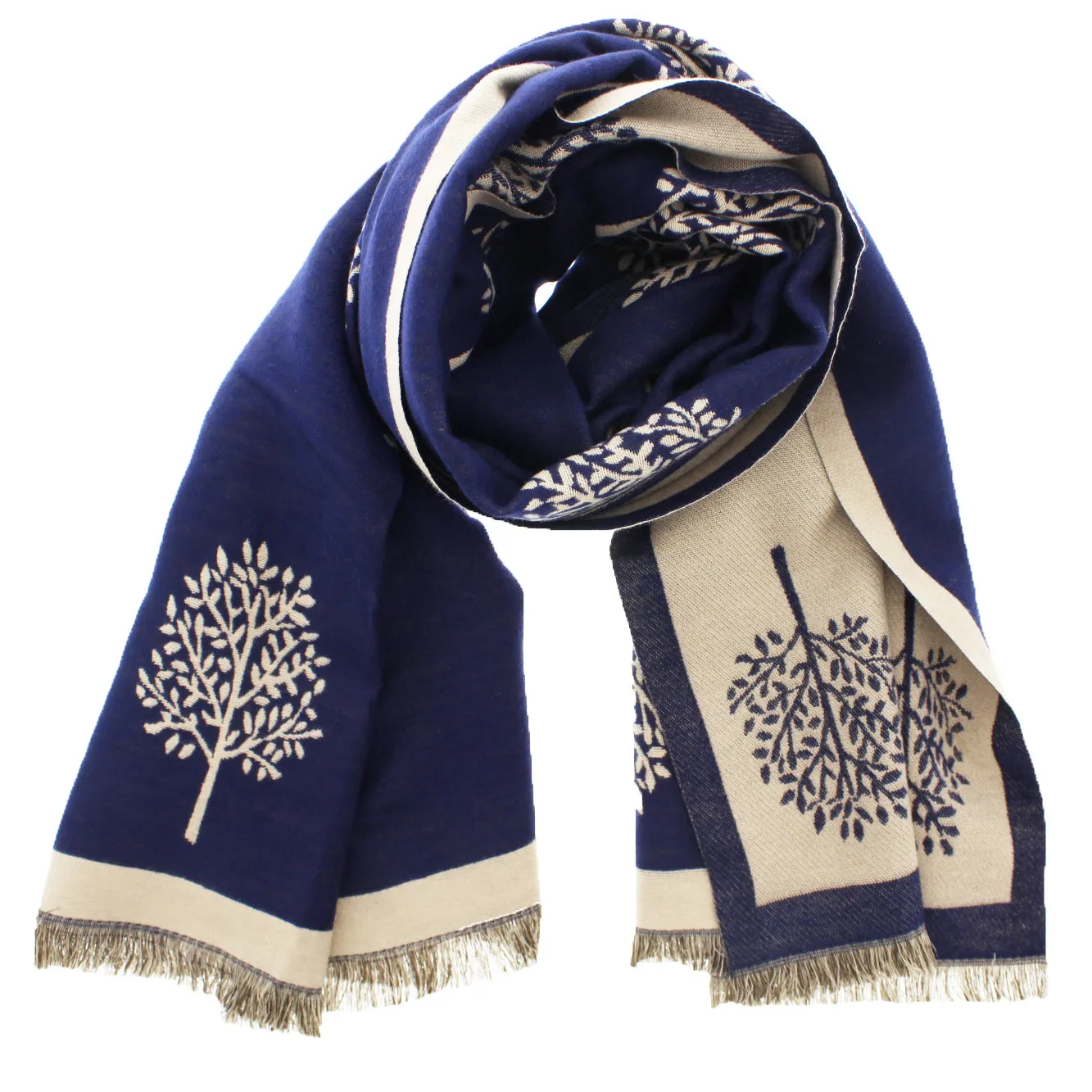 Reversible Tree of Life Soft Warm Wide Pashmina with Tassels