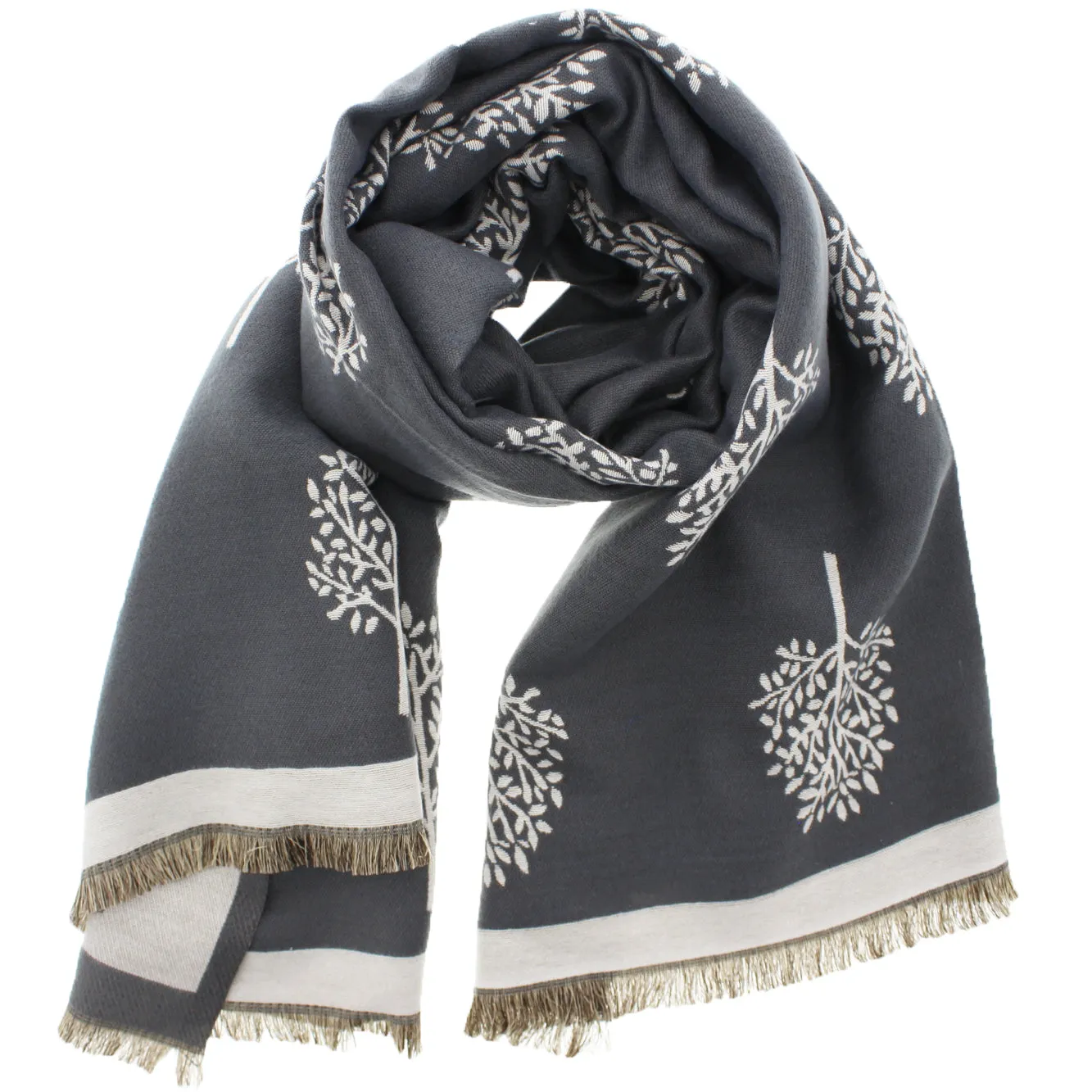 Reversible Tree of Life Soft Warm Wide Pashmina with Tassels