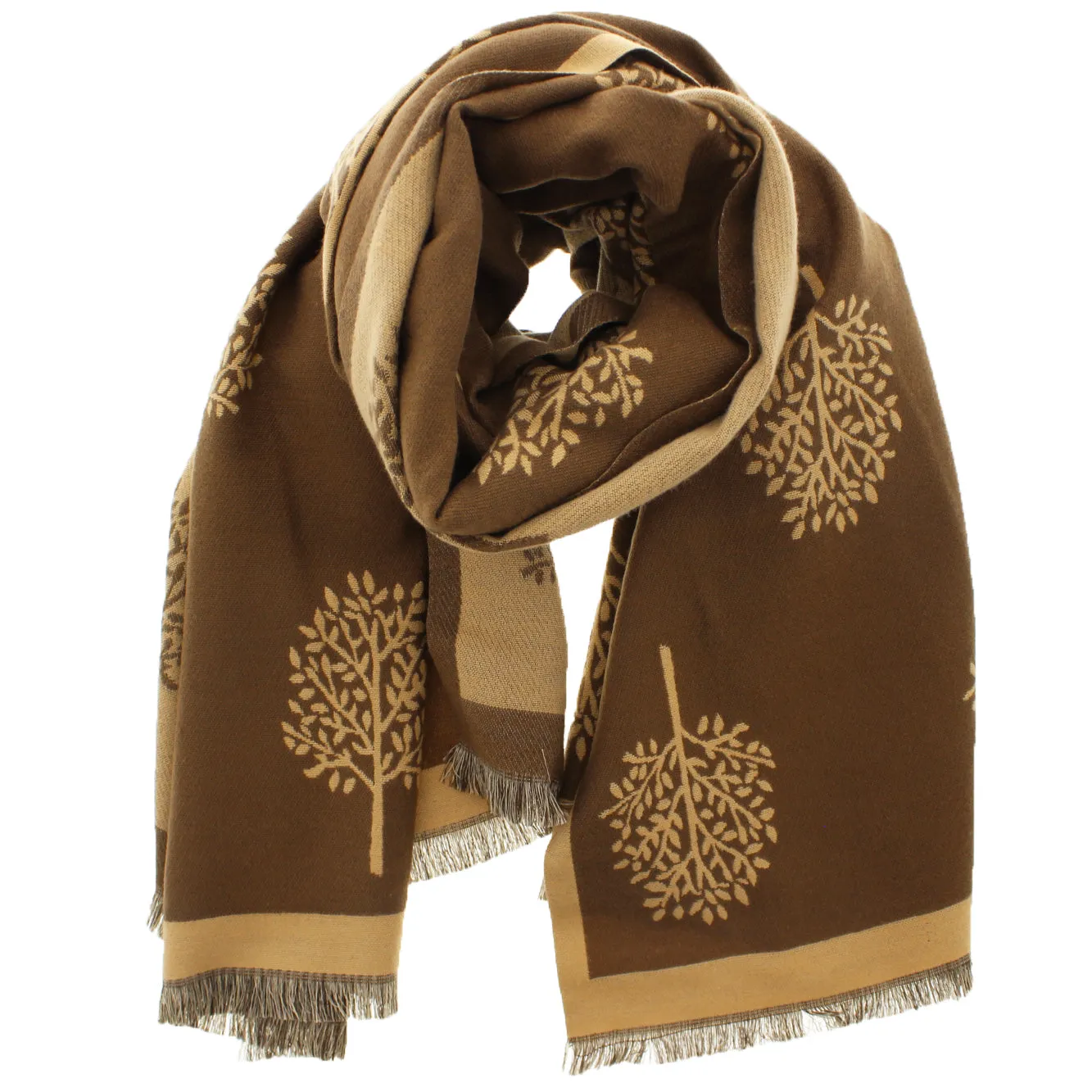 Reversible Tree of Life Soft Warm Wide Pashmina with Tassels