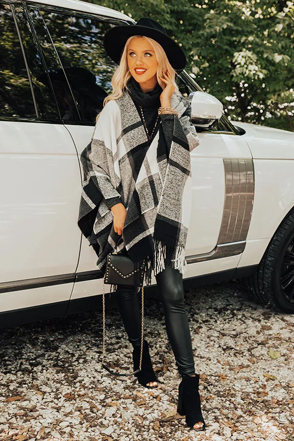 Rocky Mountain Resort Plaid Poncho In Charcoal