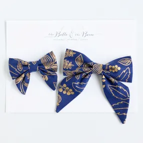 Sailor Bow Clip Or Headband / Queen Anne In Navy Metallic