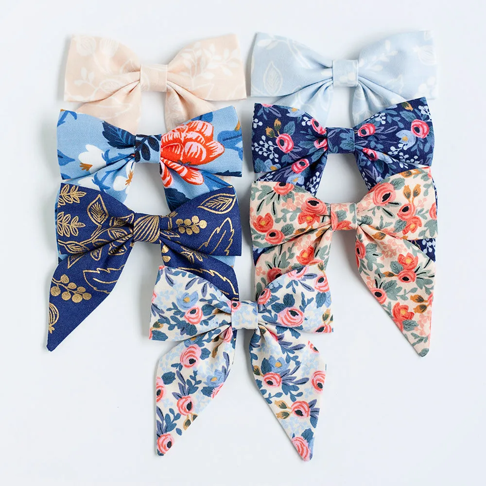 Sailor Bow Clip Or Headband / Queen Anne In Navy Metallic