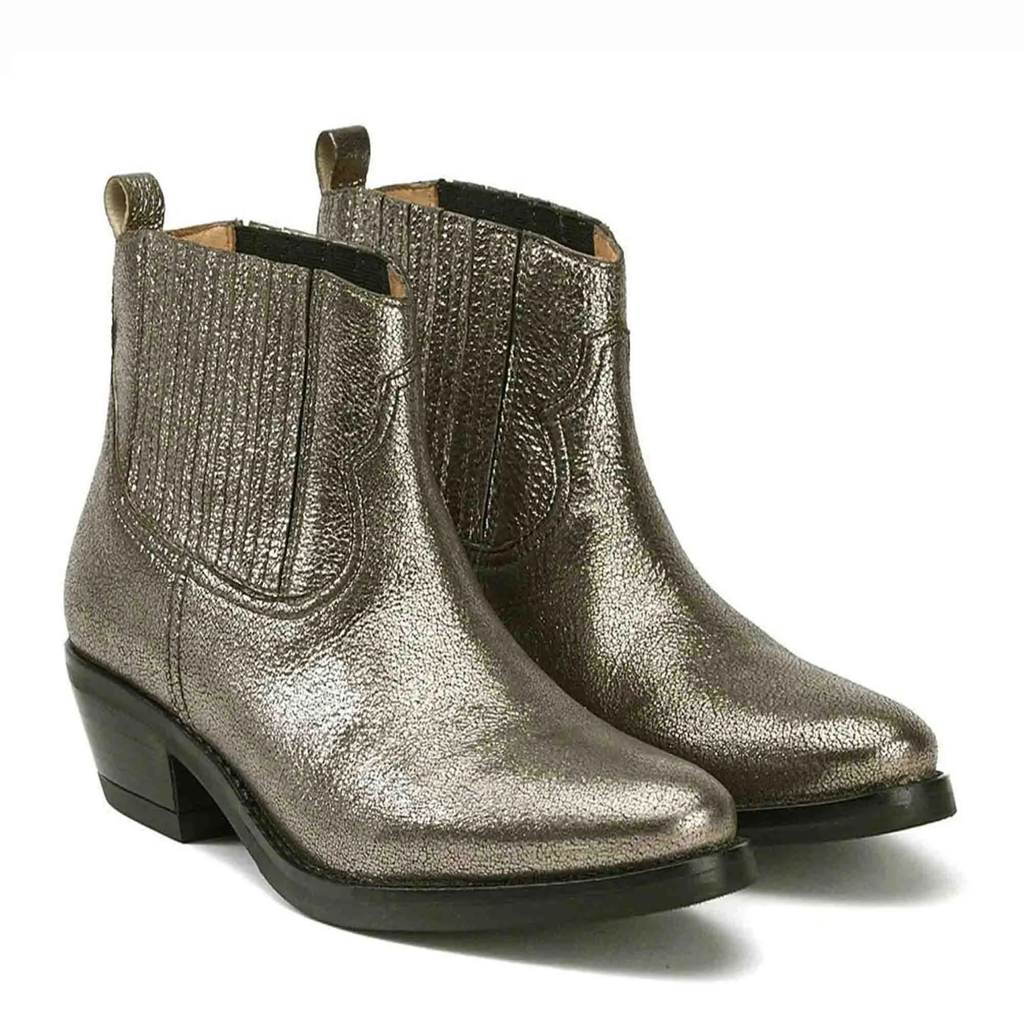 Saint Marion Silver Metallic Crinkle Leather Ankle Boot