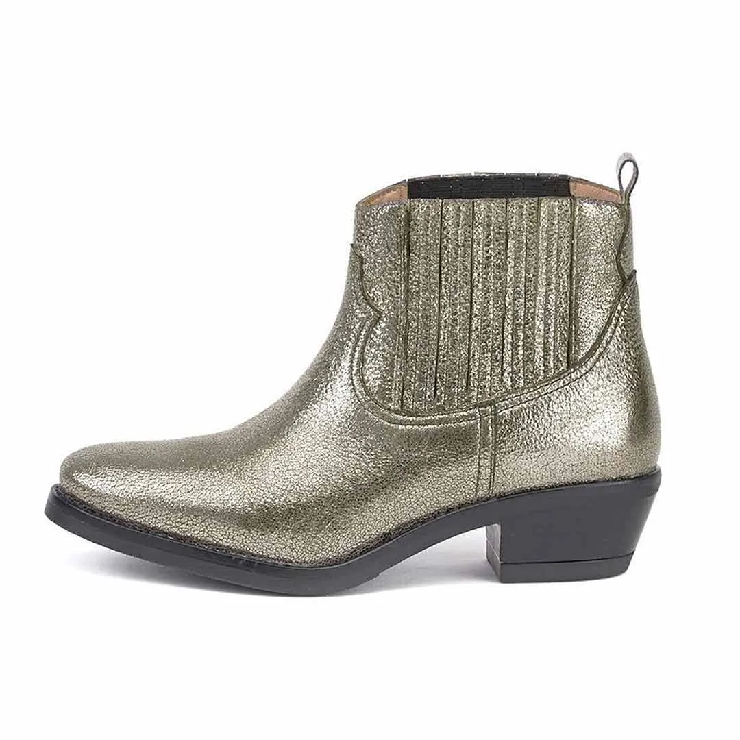 Saint Marion Silver Metallic Crinkle Leather Ankle Boot