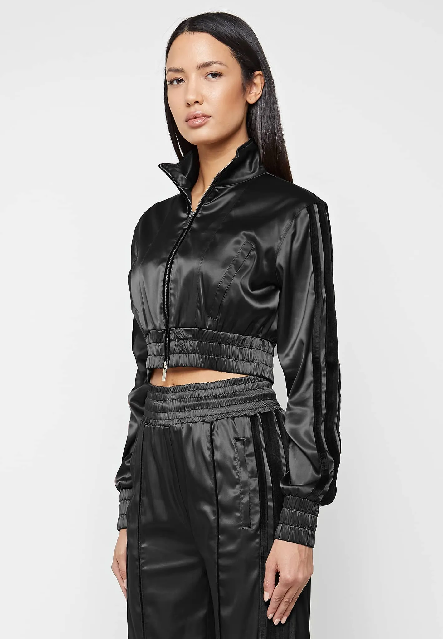 Satin Track Jacket - Black