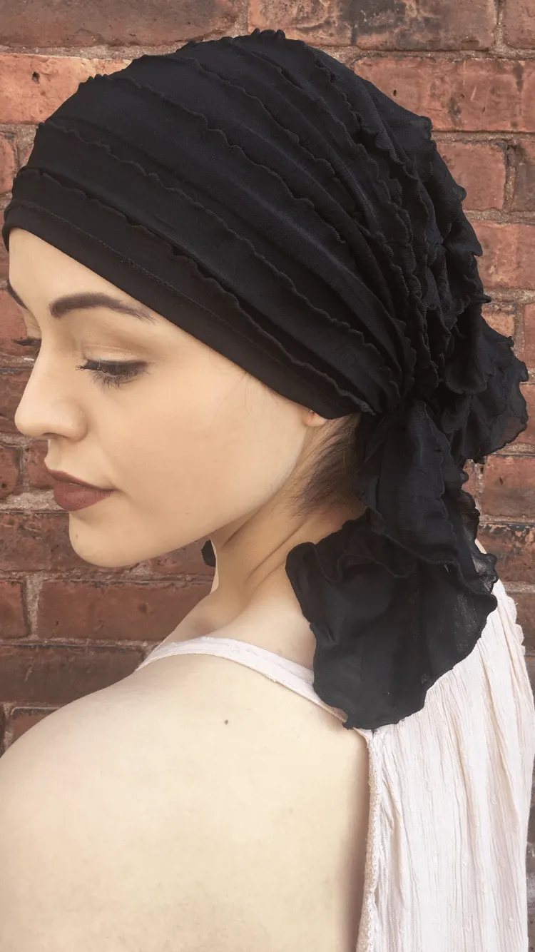 Scrub Cap To Conceal Hair Lightweight Hair Net Ruffle Pre-Tied Head Wrap Scarf To Chill Relax Rest and Wind Down. Made in USA