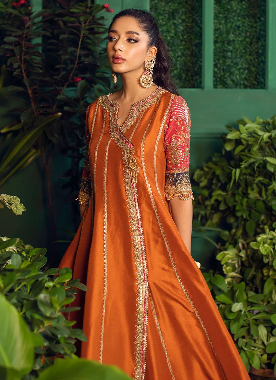 Shohreh Rust Kalidaar With Organza Baali Embroidered Sequence Dupatta