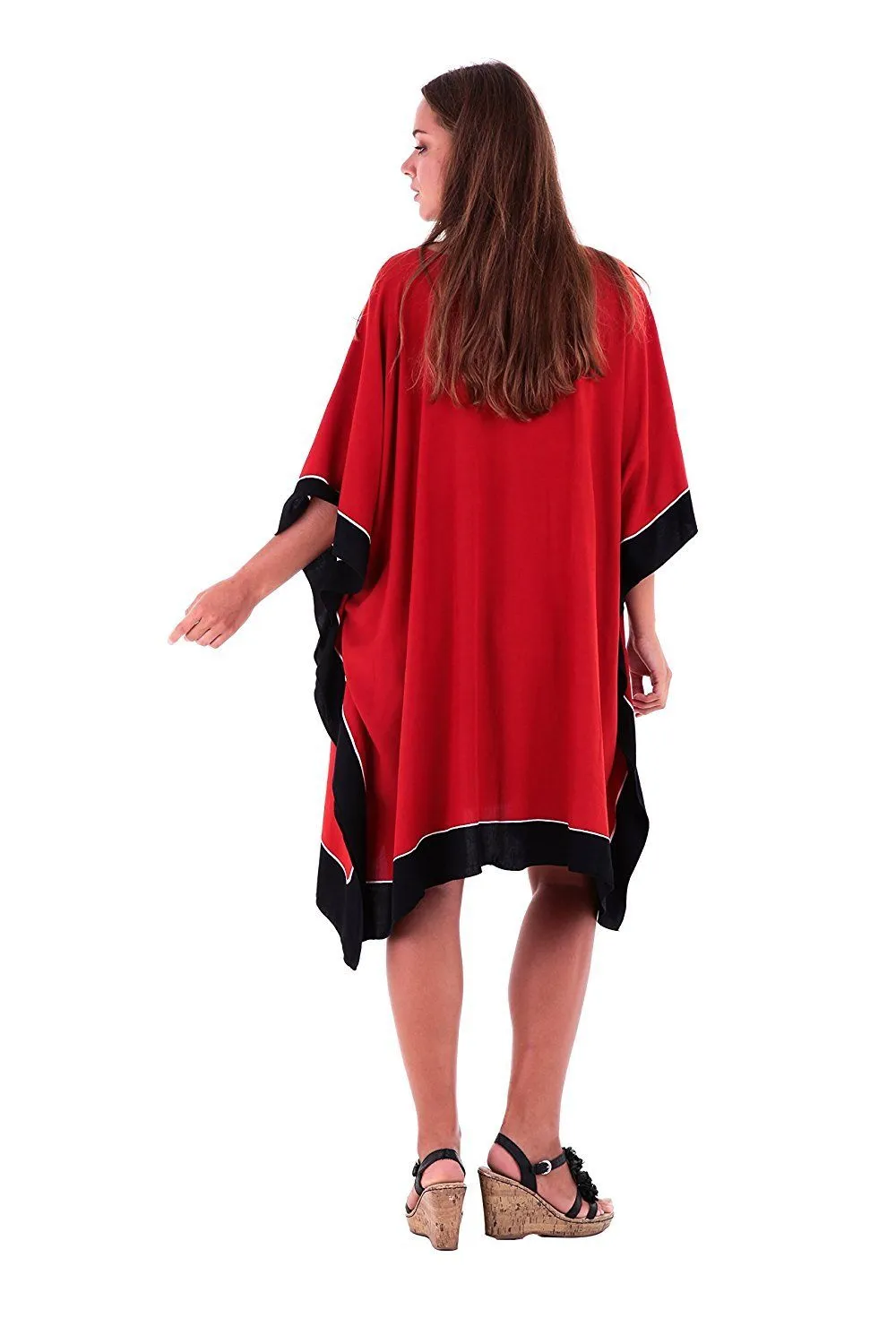 SHU-SHI Women's Short Kaftan Dress - Hand-Painted Tribal Poncho Tunic, Plus Size Swim Cover-Up