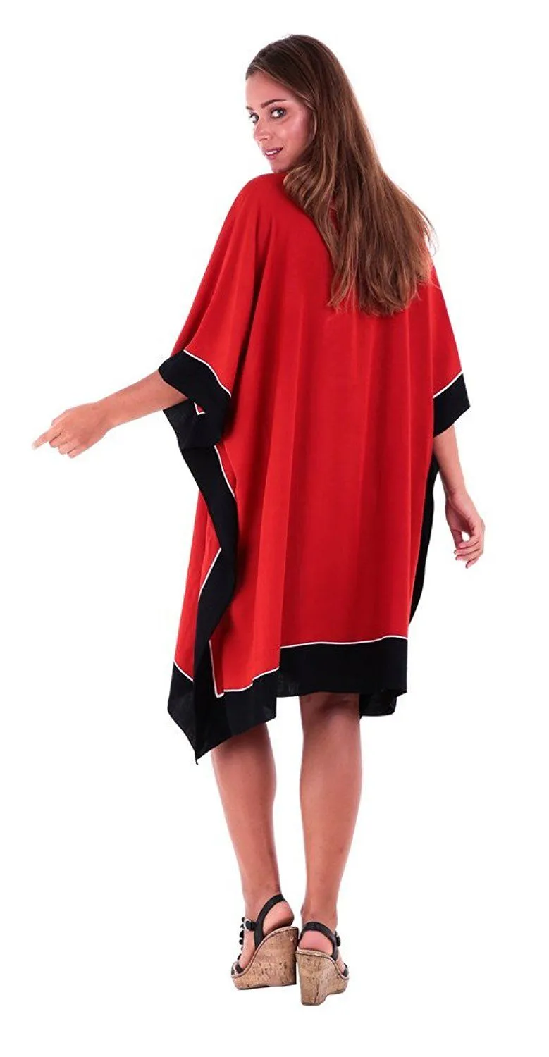 SHU-SHI Women's Short Kaftan Dress - Hand-Painted Tribal Poncho Tunic, Plus Size Swim Cover-Up