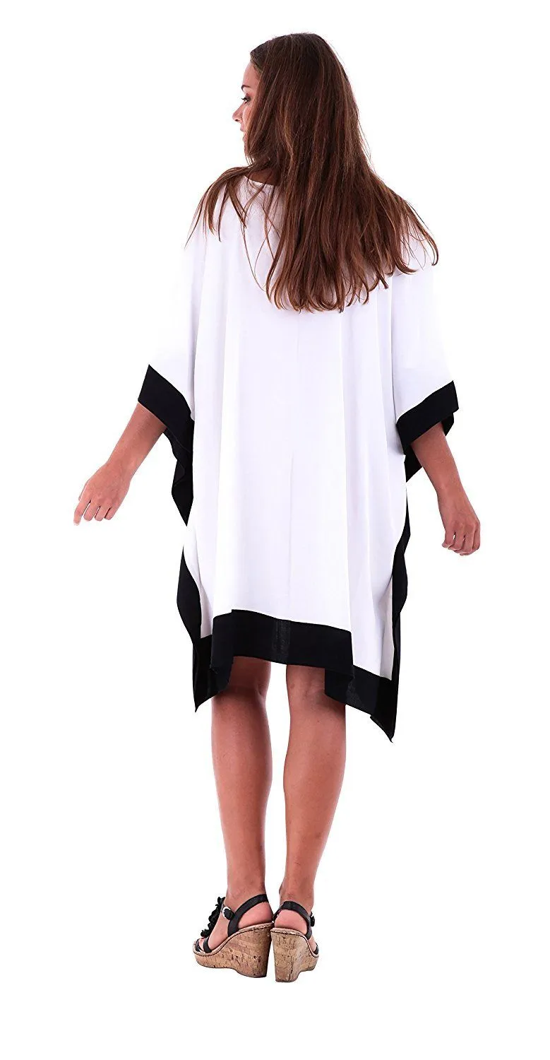 SHU-SHI Women's Short Kaftan Dress - Hand-Painted Tribal Poncho Tunic, Plus Size Swim Cover-Up