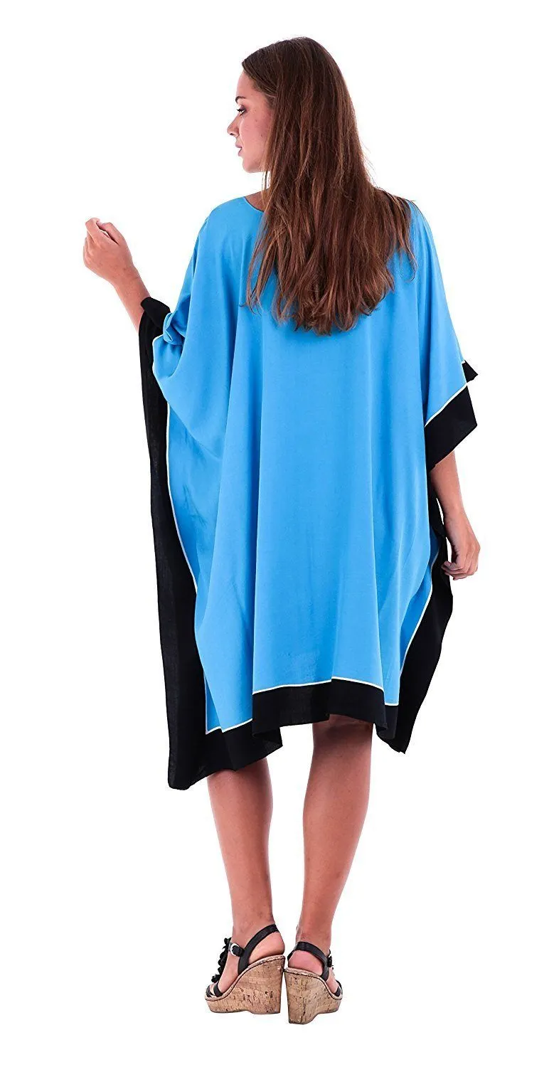 SHU-SHI Women's Short Kaftan Dress - Hand-Painted Tribal Poncho Tunic, Plus Size Swim Cover-Up