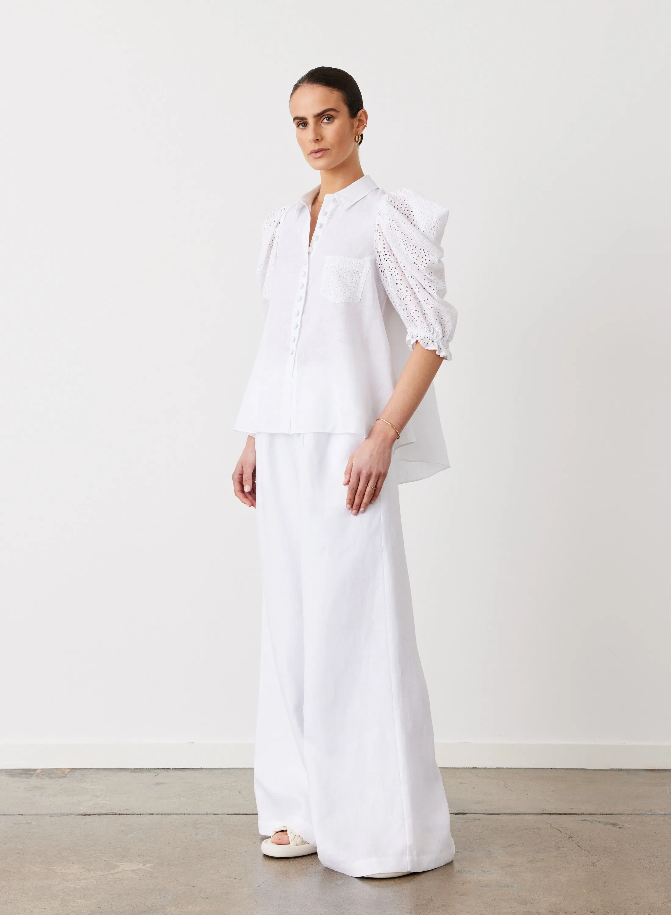 Sienna Linen Cotton Broderie Shirt | Optical White