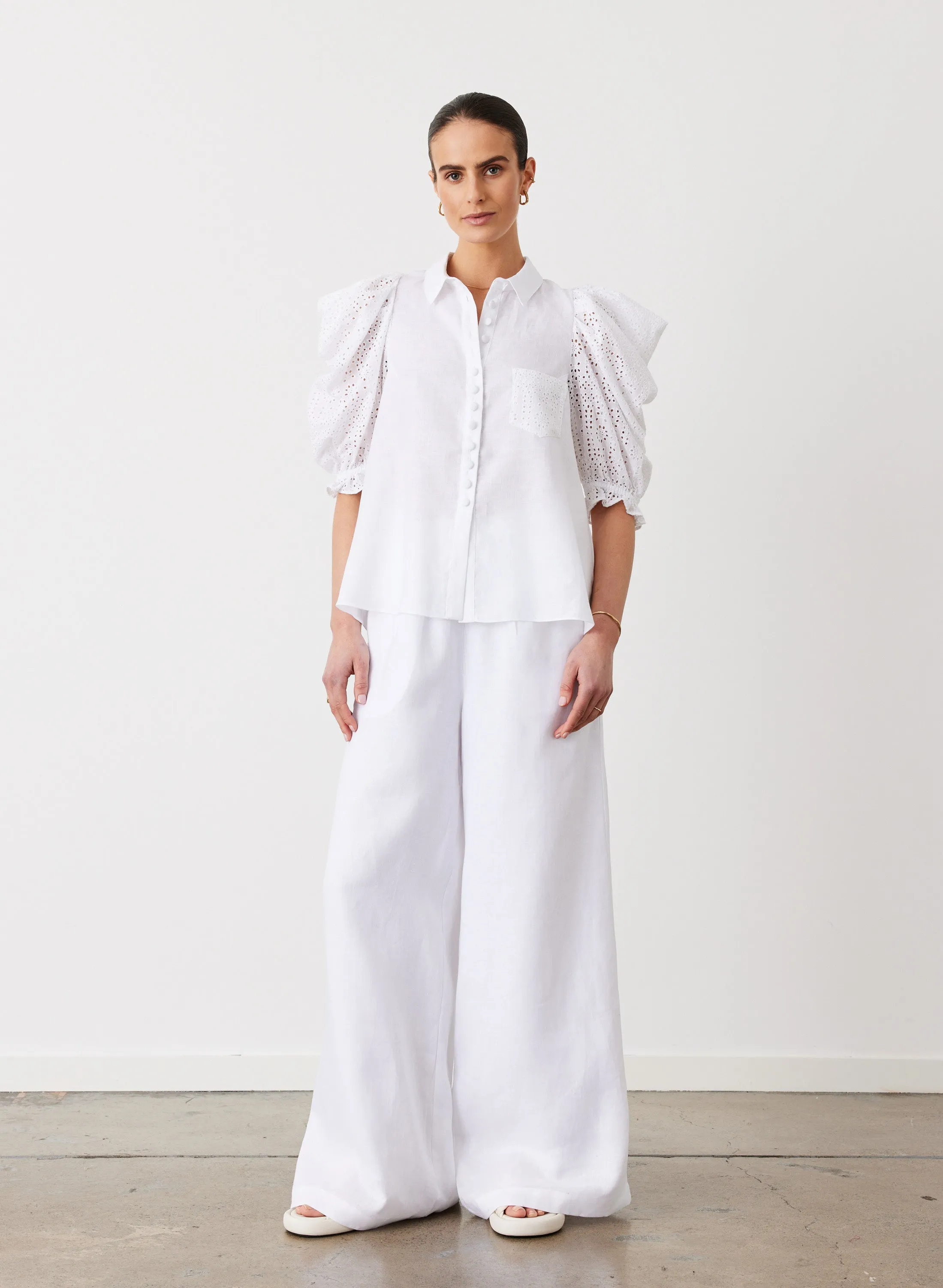 Sienna Linen Cotton Broderie Shirt | Optical White