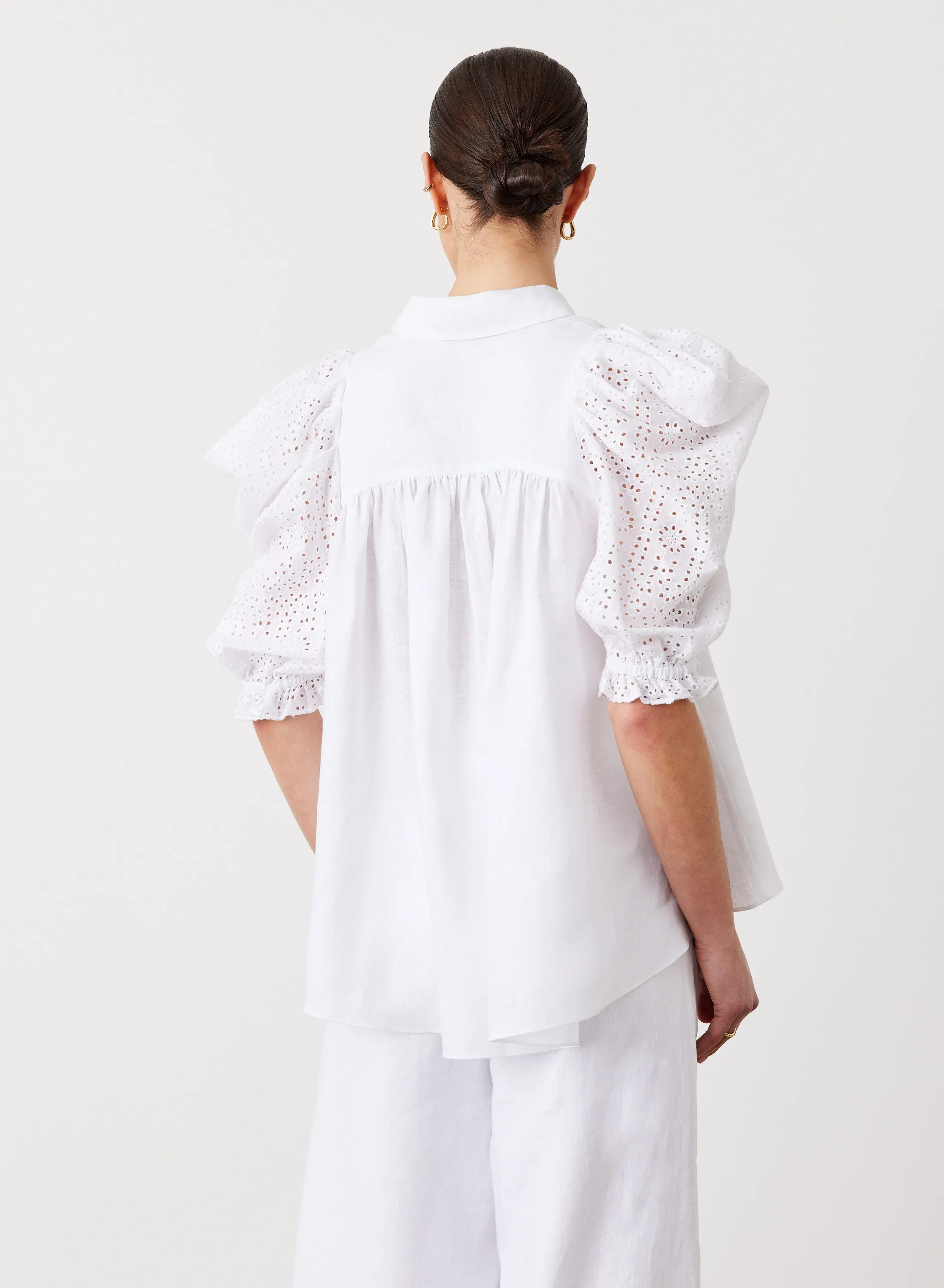 Sienna Linen Cotton Broderie Shirt | Optical White