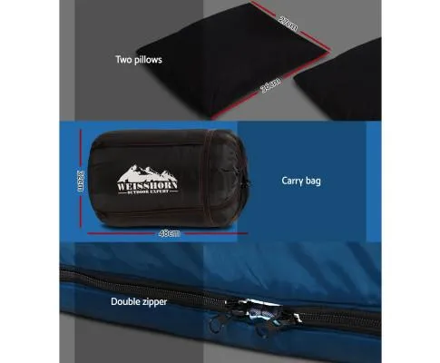 Sleeping Bag Bags Double Camping Hiking -10°C to 15°C Tent Winter Thermal Navy