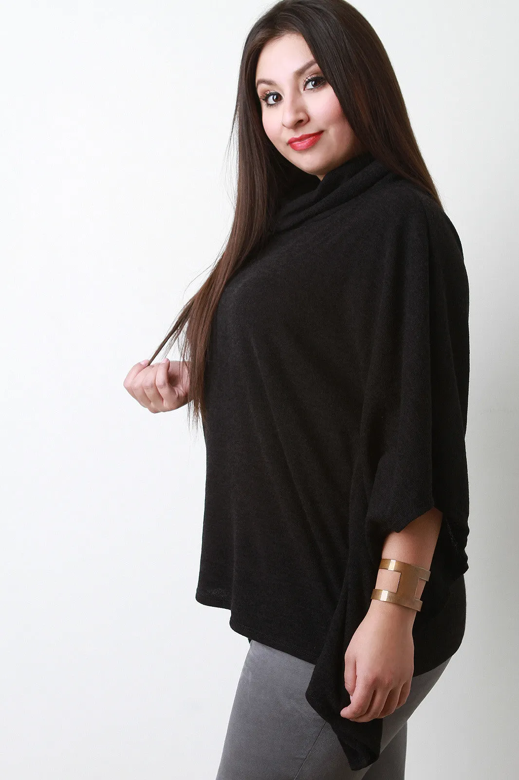 Soft Knit Cowl Neck Poncho Top