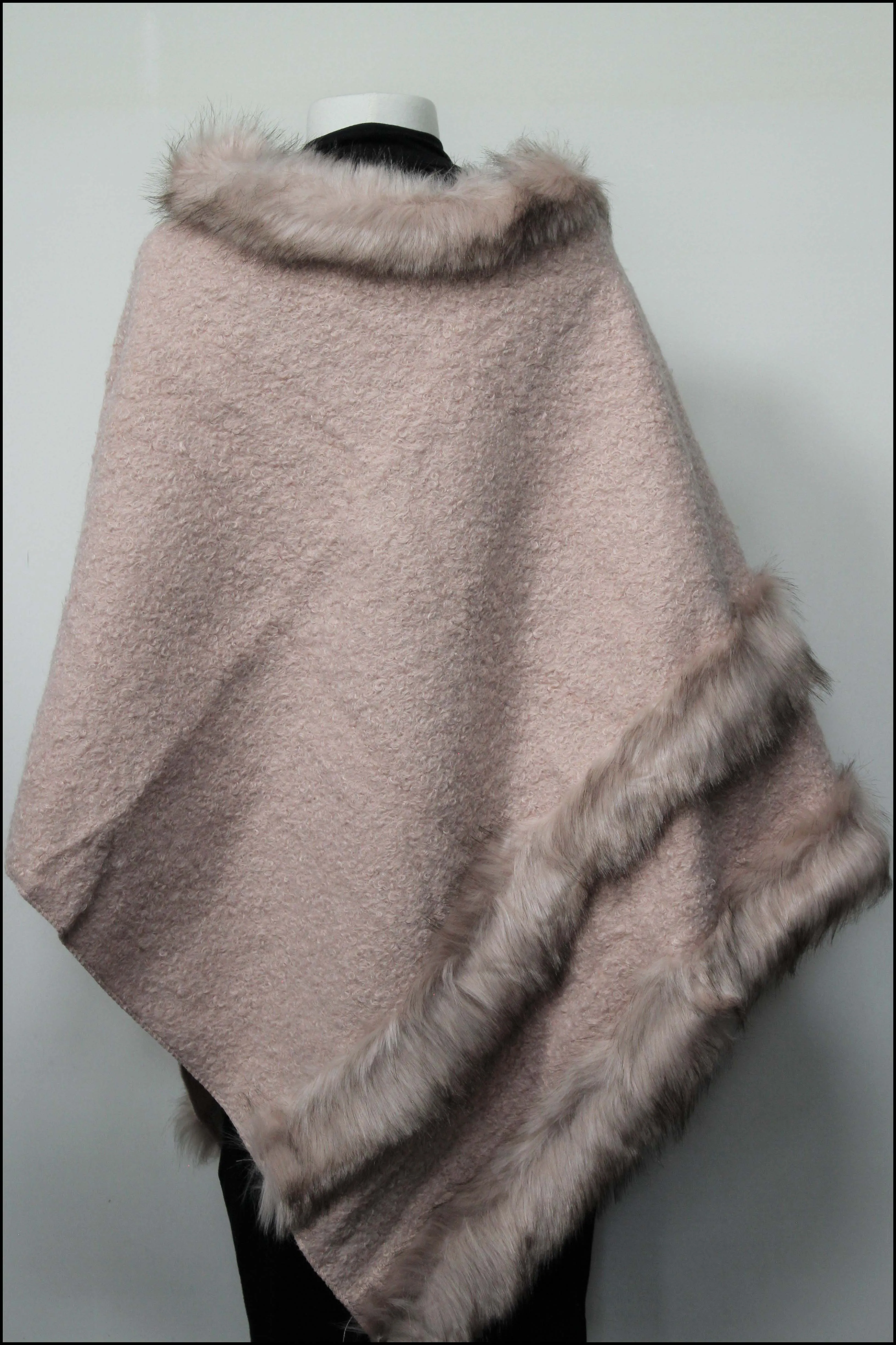 Soft Knit Poncho w/Faux Fur Trim