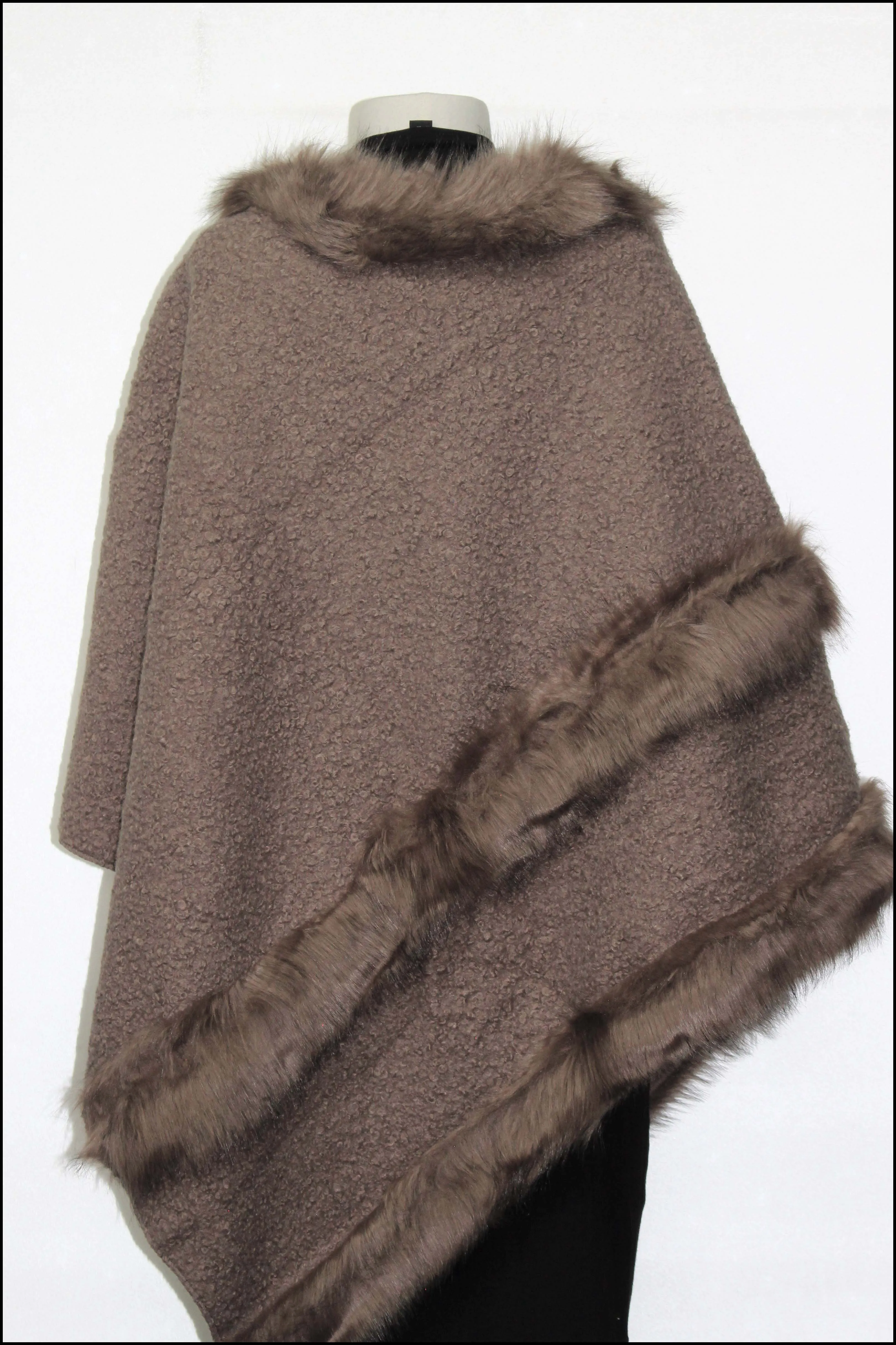 Soft Knit Poncho w/Faux Fur Trim