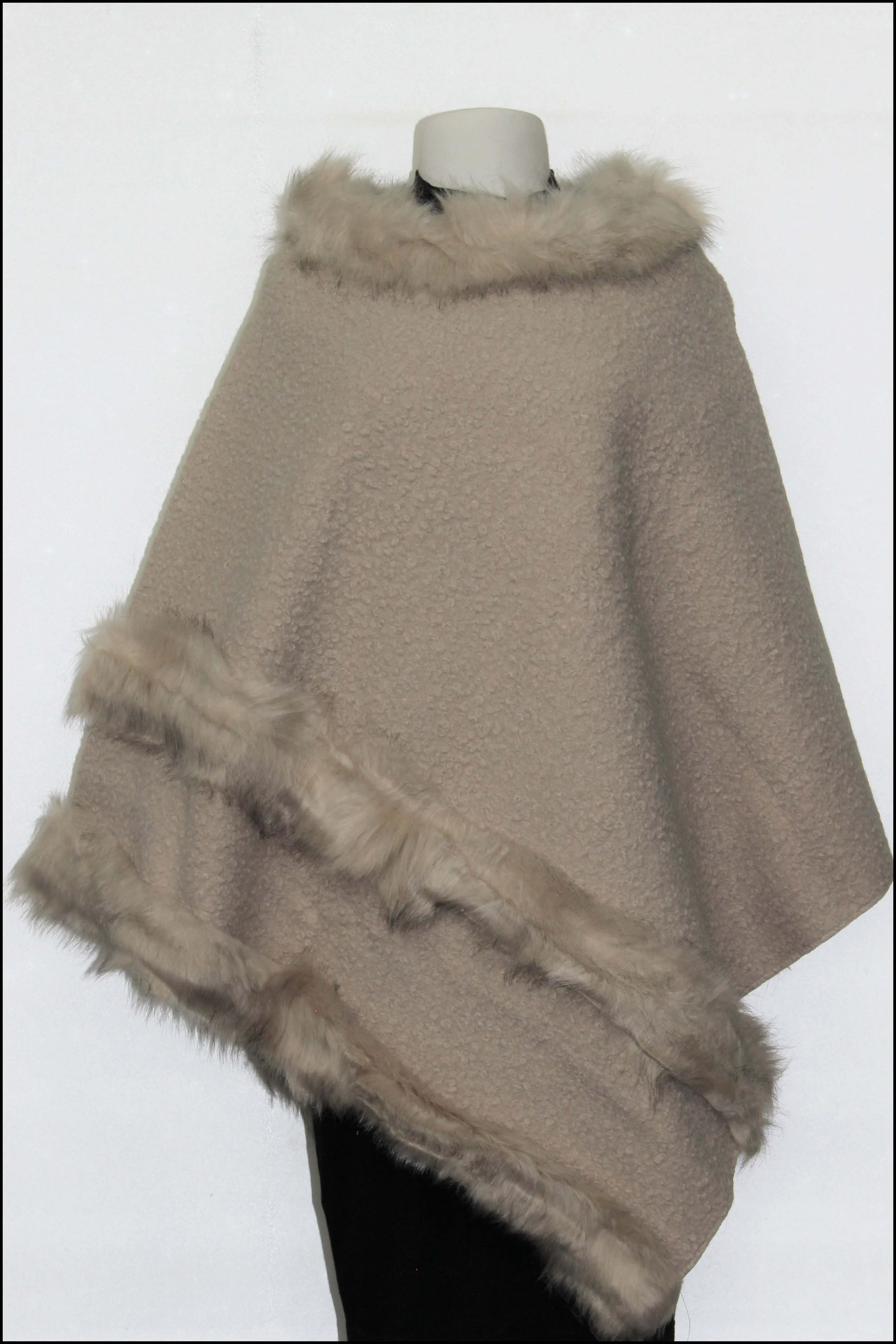 Soft Knit Poncho w/Faux Fur Trim